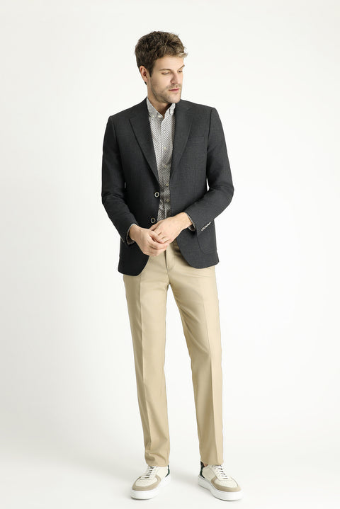 Dark Anthracite 7 Drop Slim Fit Sporty Patterned Jacket