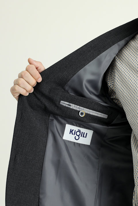 Dark Anthracite 7 Drop Slim Fit Sporty Patterned Jacket