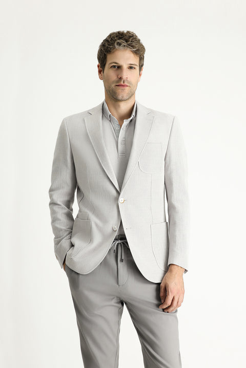 Light Grey 6 Drop Regular Fit Standard Cut Patterned Sport Cotton Jacket