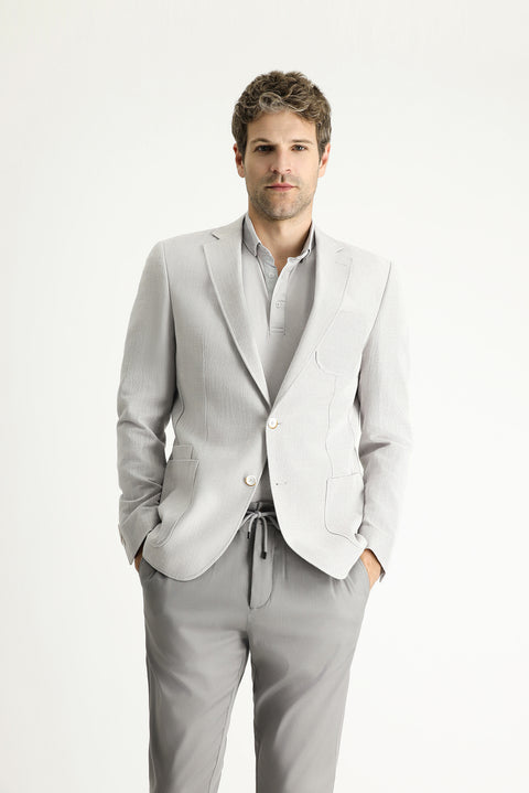 Light Grey 6 Drop Regular Fit Standard Cut Patterned Sport Cotton Jacket