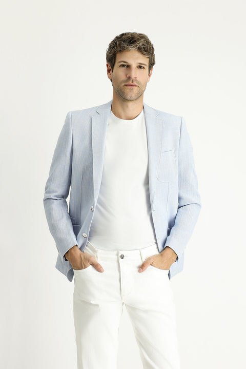 Light Blue 7 Drop Slim Fit Patterned Cotton Sport Jacket
