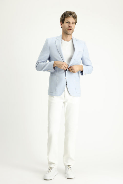 Light Blue 6 Drop Regular Fit Standard Cut Patterned Sport Cotton Jacket