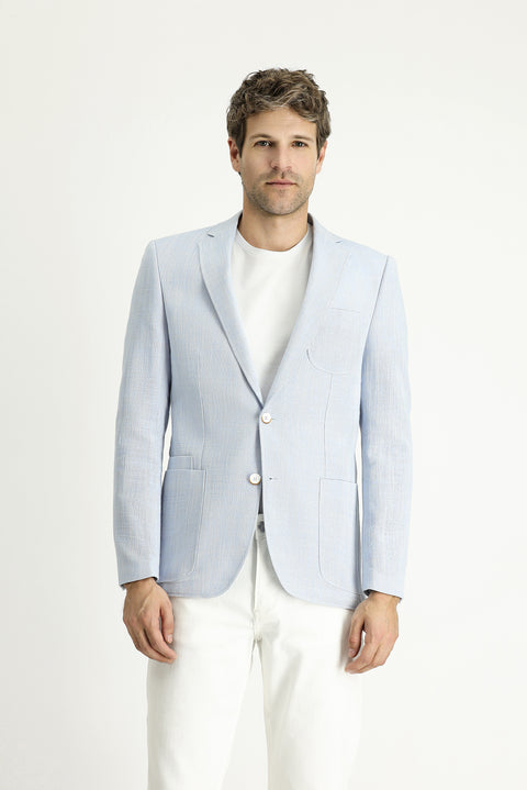 Light Blue 7 Drop Slim Fit Patterned Cotton Sport Jacket