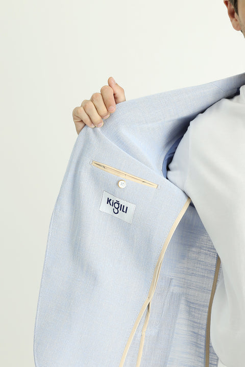 Light Blue 6 Drop Regular Fit Standard Cut Patterned Sport Cotton Jacket