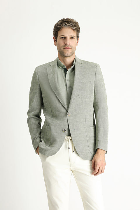 Dark Khaki 7 Drop Slim Fit Patterned Sport Cotton Jacket