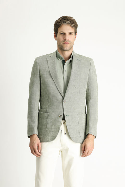 Dark Khaki 7 Drop Slim Fit Patterned Sport Cotton Jacket