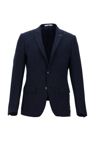  Koyu Lacivert 7 Drop Super Slim Fit Eksra Dar Kesim Desenli Gofre Ceket