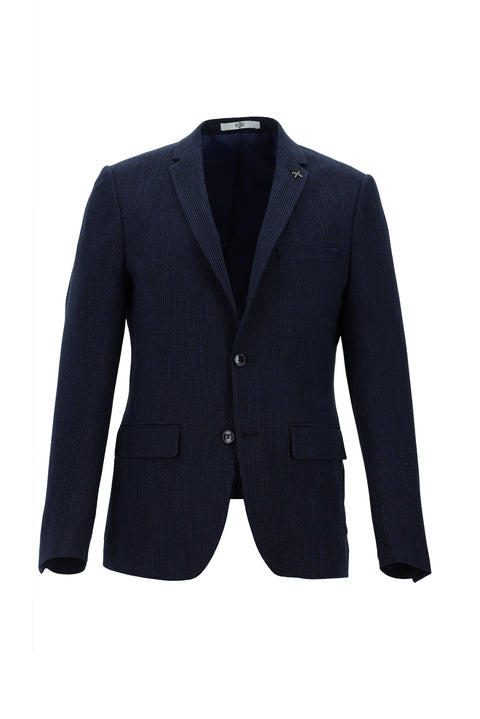 Dark Navy 7 Drop Super Slim Fit Extra Narrow Cut Patterned Waffle Jacket