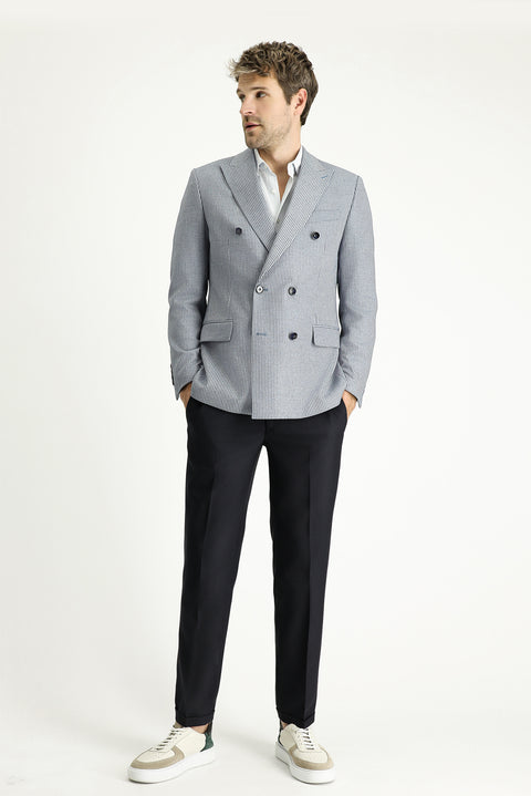 Light Navy Blue 6 Drop Regular Fit Standard Cut Double-Breasted Striped Jacket