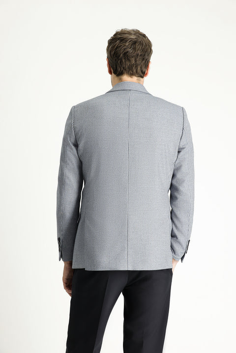 Light Navy Blue 6 Drop Regular Fit Standard Cut Double-Breasted Striped Jacket