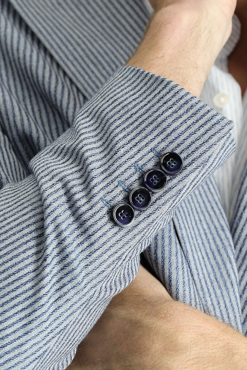 Light Navy Blue 6 Drop Regular Fit Standard Cut Double-Breasted Striped Jacket