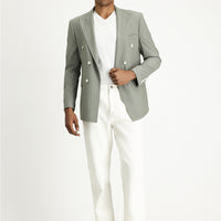 Moss Green 7 Drop Slim Fit Striped Double-Breasted Jacket