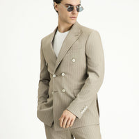Medium Mink 7 Drop Slim Fit Striped Double-Breasted Jacket