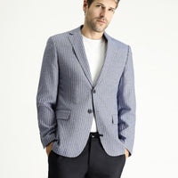 Medium Navy 7 Drop Slim Fit Striped Linen Blend Jacket