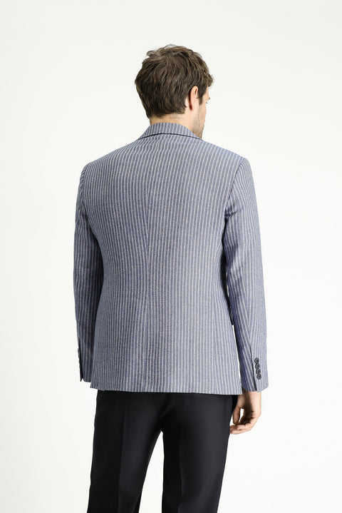 Medium Navy 6 Drop Regular Fit Striped Linen Blend Jacket