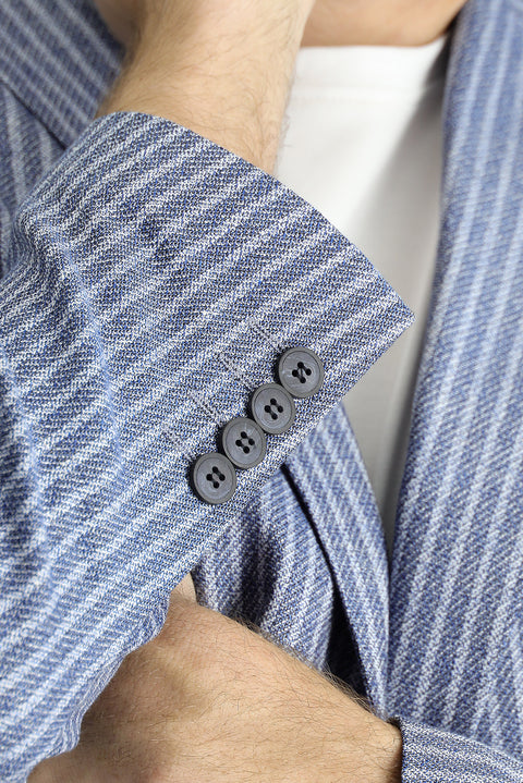Medium Navy 6 Drop Regular Fit Striped Linen Blend Jacket