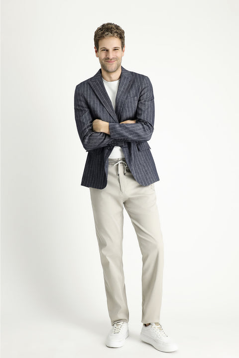 Dark Navy 6 Drop Regular Fit Striped Linen Blend Jacket