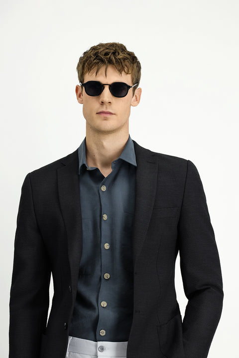 Black 7 Drop Super Slim Fit Extra Narrow Cut Waffle Jacket