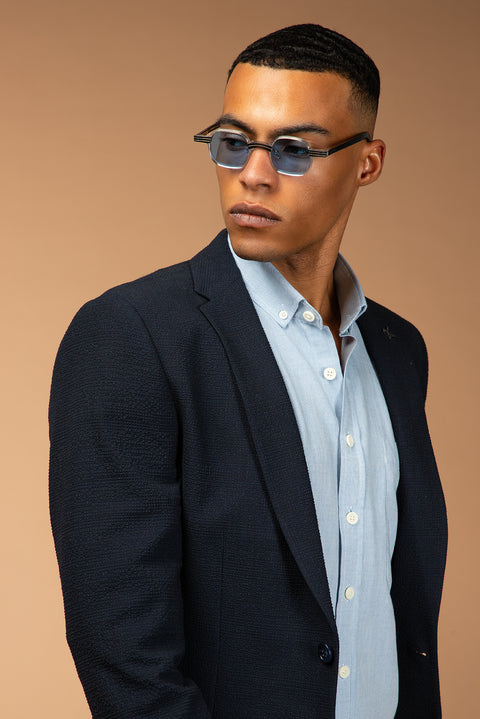 Medium Navy 7 Drop Super Slim Fit Extra Narrow Cut Waffle Jacket
