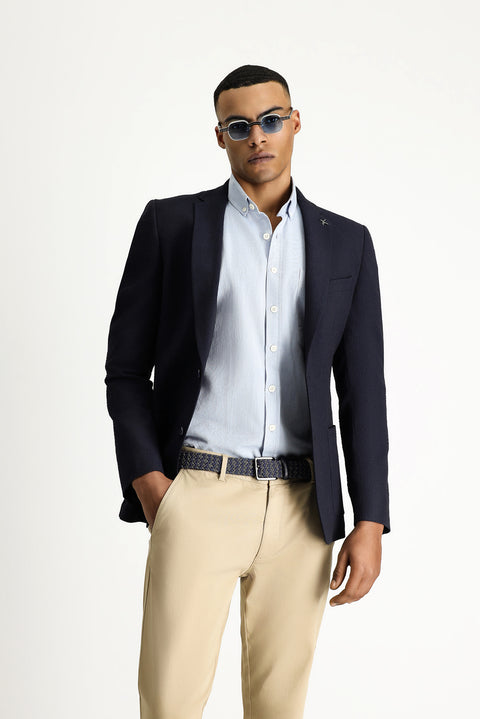 Medium Navy 7 Drop Super Slim Fit Extra Narrow Cut Waffle Jacket
