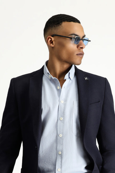 Medium Navy 7 Drop Super Slim Fit Extra Narrow Cut Waffle Jacket