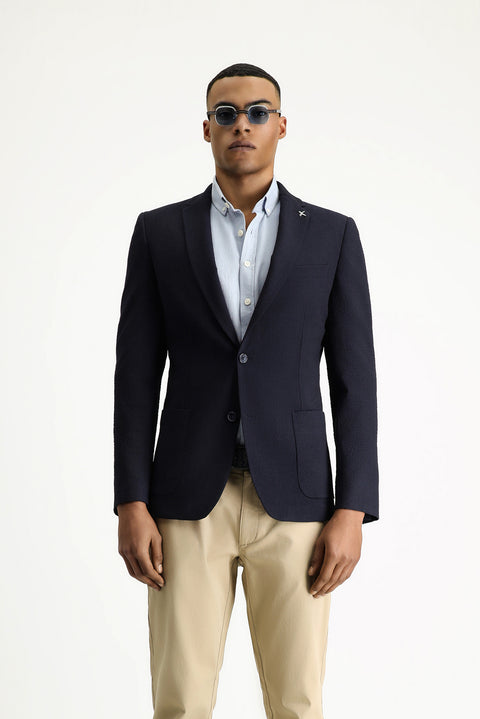 Medium Navy 7 Drop Super Slim Fit Extra Narrow Cut Waffle Jacket