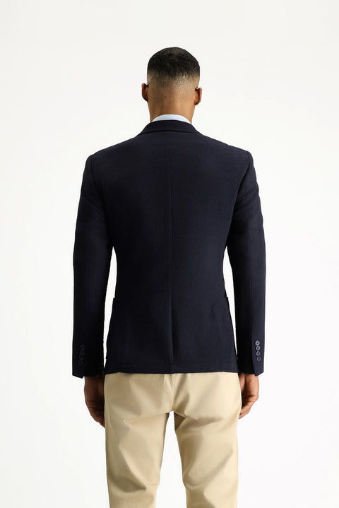 Medium Navy 7 Drop Super Slim Fit Extra Narrow Cut Waffle Jacket