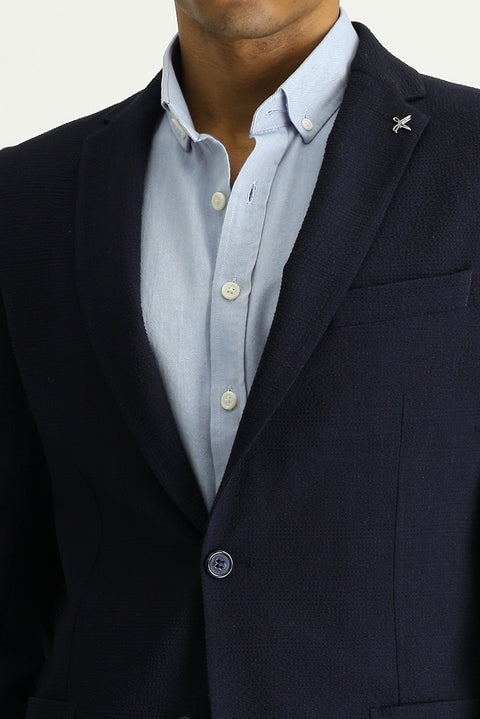 Medium Navy 7 Drop Super Slim Fit Extra Narrow Cut Waffle Jacket