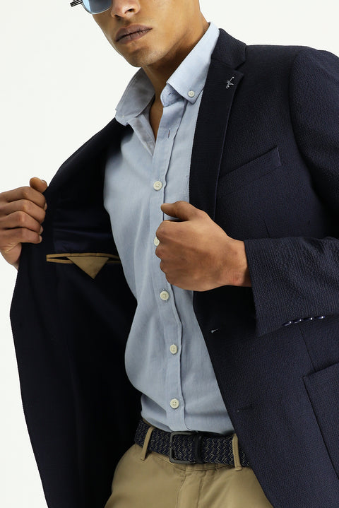 Medium Navy 7 Drop Super Slim Fit Extra Narrow Cut Waffle Jacket