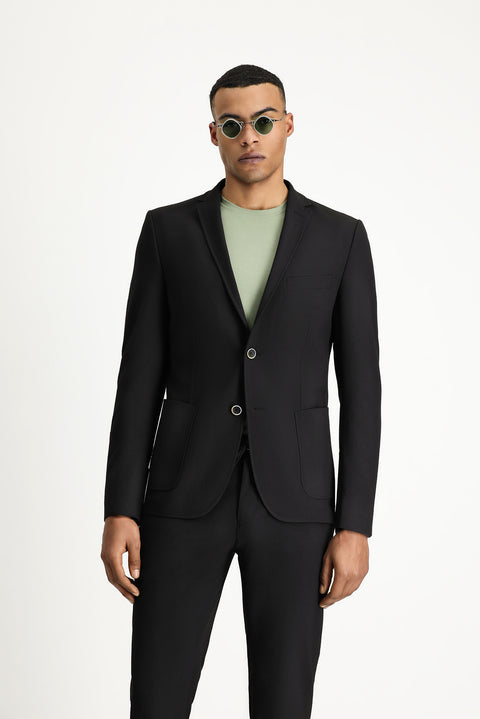 Siyah 7 Drop Super Slim Fit Eksra Dar Kesim Gofre Ceket