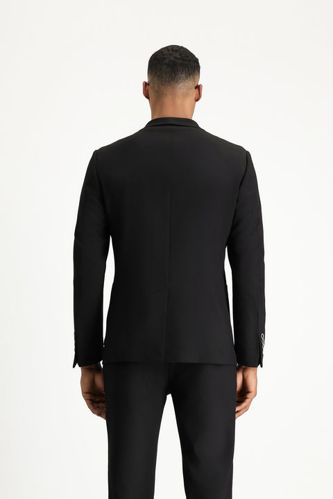 Siyah 7 Drop Super Slim Fit Eksra Dar Kesim Gofre Ceket
