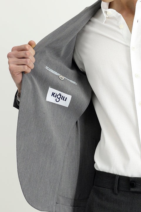 Koyu Füme 7 Drop Super Slim Fit Eksra Dar Kesim Gofre Ceket