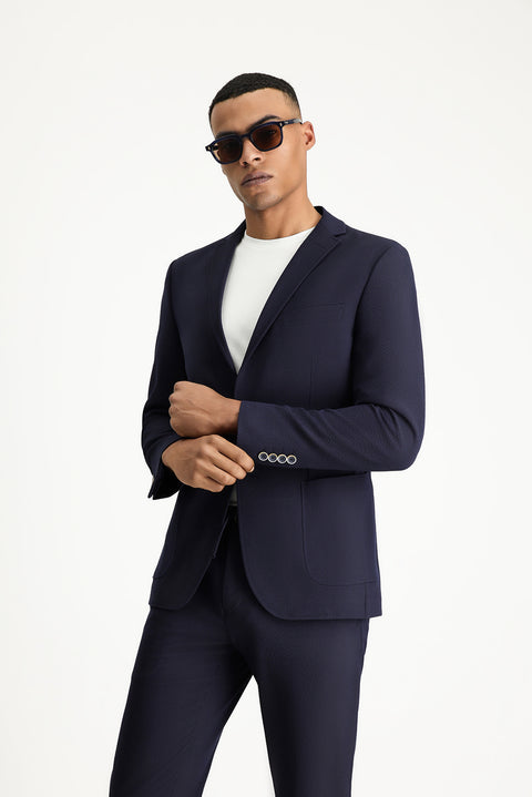 Dark Navy 7 Drop Super Slim Fit Extra Narrow Cut Waffle Jacket