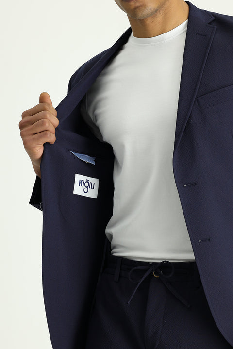 Dark Navy 7 Drop Super Slim Fit Extra Narrow Cut Waffle Jacket