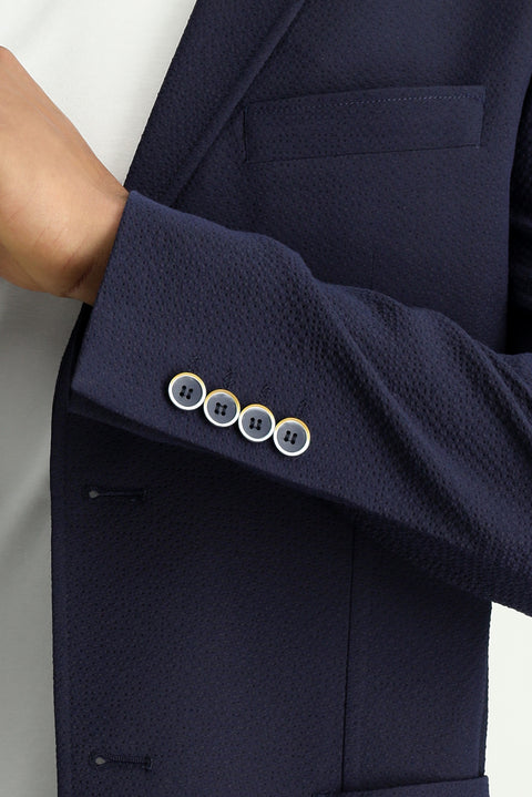 Dark Navy 7 Drop Super Slim Fit Extra Narrow Cut Waffle Jacket