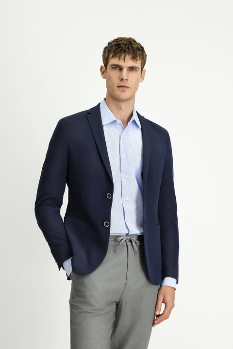 Navy Blue 7 Drop Super Slim Fit Extra Narrow Cut Waffle Jacket