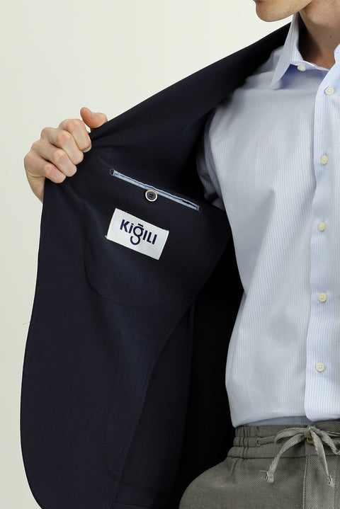 Navy Blue 7 Drop Super Slim Fit Extra Narrow Cut Waffle Jacket