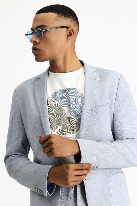 Light Blue 7 Drop Super Slim Fit Extra Narrow Cut Waffle Jacket