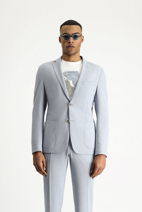 Light Blue 7 Drop Super Slim Fit Extra Narrow Cut Waffle Jacket