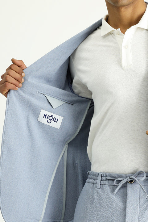 Light Blue 7 Drop Super Slim Fit Extra Narrow Cut Waffle Jacket