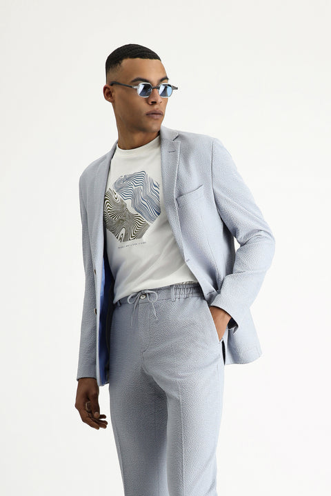 Light Blue 7 Drop Super Slim Fit Extra Narrow Cut Waffle Jacket