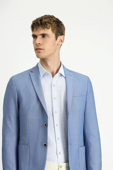 Aqua Mavisi 7 Drop Super Slim Fit Eksra Dar Kesim Gofre Ceket
