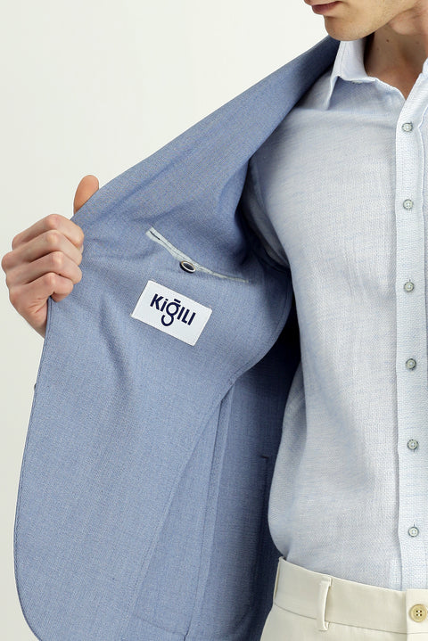 Aqua Mavisi 7 Drop Super Slim Fit Eksra Dar Kesim Gofre Ceket