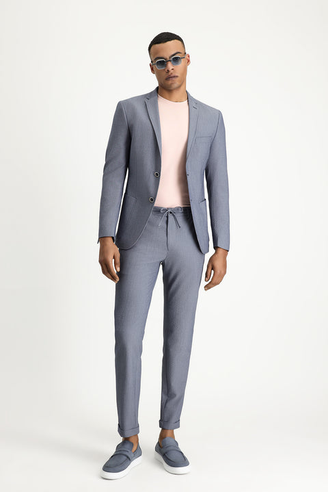 Havacı Mavi 7 Drop Super Slim Fit Eksra Dar Kesim Gofre Ceket
