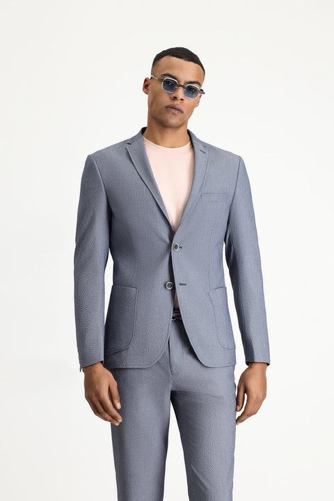 Havacı Mavi 7 Drop Super Slim Fit Eksra Dar Kesim Gofre Ceket