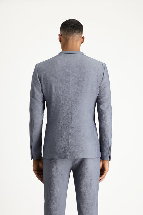 Havacı Mavi 7 Drop Super Slim Fit Eksra Dar Kesim Gofre Ceket