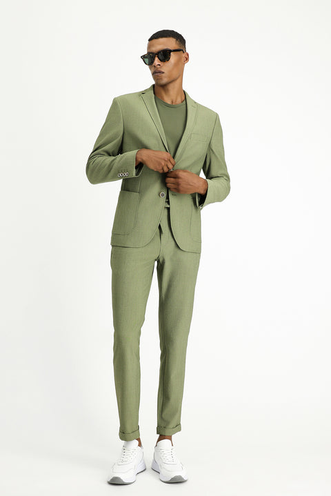 Açık Haki 7 Drop Super Slim Fit Eksra Dar Kesim Gofre Ceket