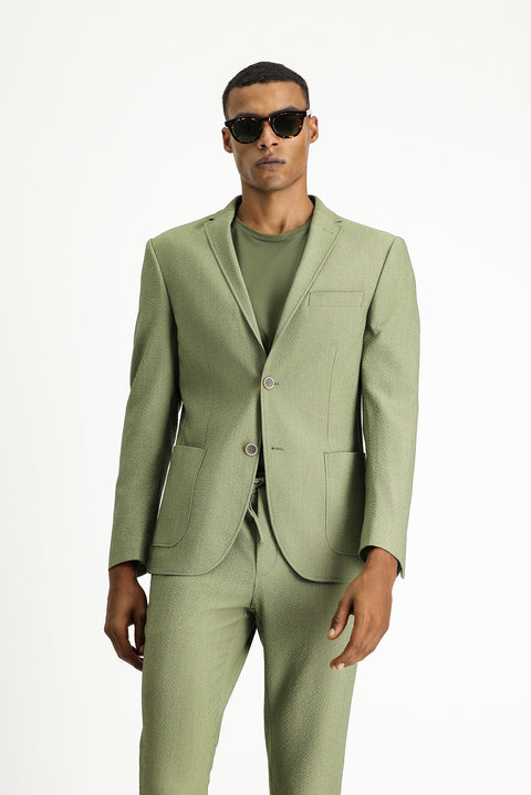 Açık Haki 7 Drop Super Slim Fit Eksra Dar Kesim Gofre Ceket