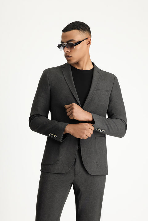 Medium Anthracite 7 Drop Super Slim Fit Extra Narrow Cut Waffle Jacket