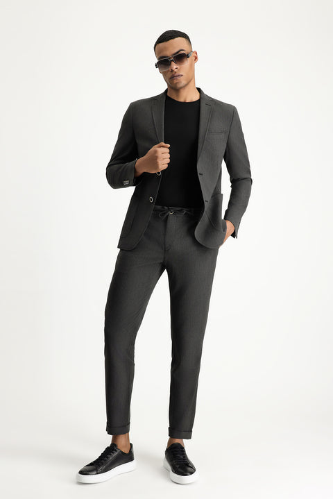 Medium Anthracite 7 Drop Super Slim Fit Extra Narrow Cut Waffle Jacket
